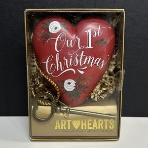 NEW Art Hearts "Our First Christmas" Heart‎ & Skeleton Key Ornament Newlyweds